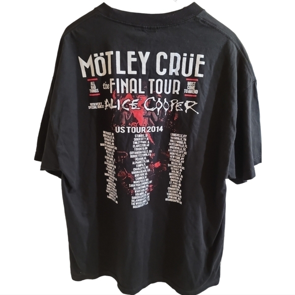 Motley Crue Last Tour 2014 Band T-shirt 2XL Black Graphic Double Sided - Picture 2 of 3